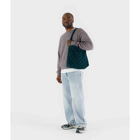 Horizontal Zip Duck Bag: Navy Green Check