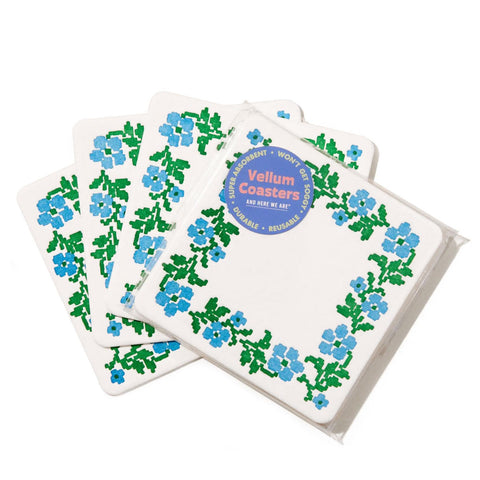 Cross Stitch Flower Coasters Set