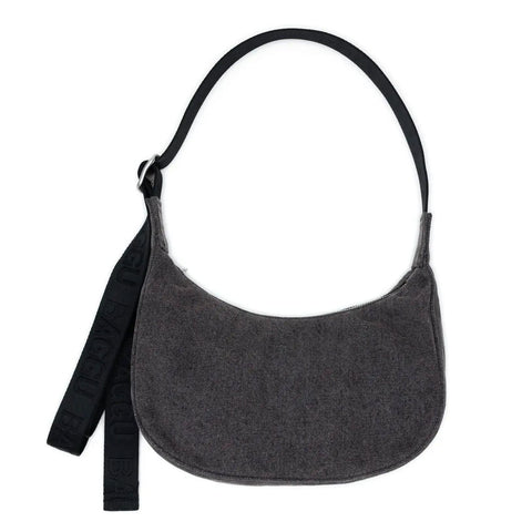 Small Denim Crescent Bag: Washed Black Denim