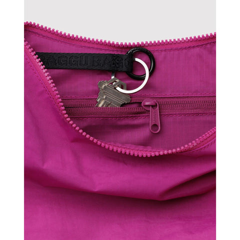 Medium Nylon Crescent Bag: Deep Fuchsia
