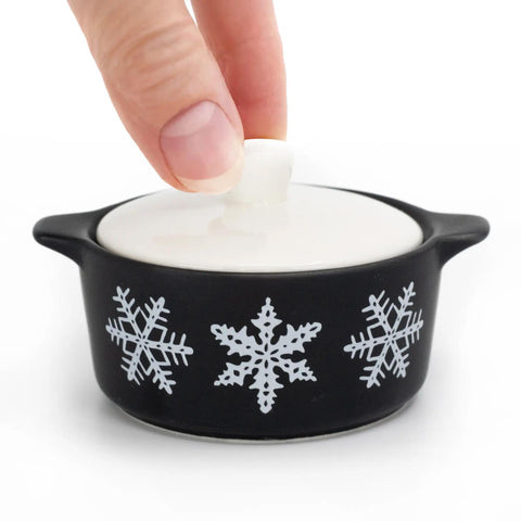 Black Snowflake Casserole Ceramic Trinket Box