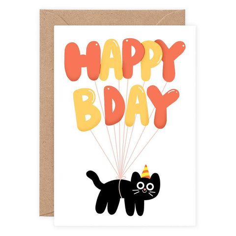 Happy Bday Cat Balloons Card