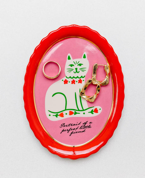 Cat Portrait Oval Trinket Tray