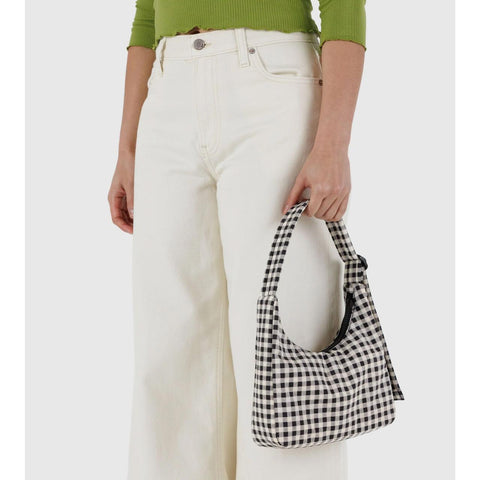 Mini Nylon Shoulder Bag, Black + White Gingham