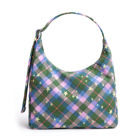 Nylon Shoulder Bag: Green Star Plaid