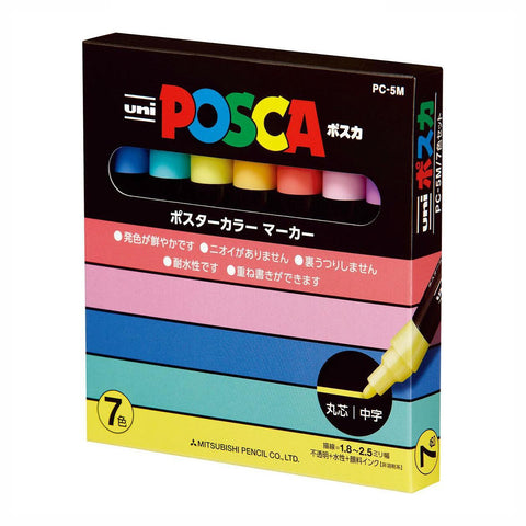 POSCA Medium PC-5M Paint Marker Set, 7 Pastel Colors
