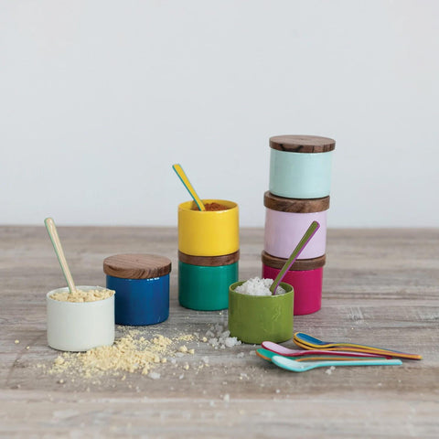 Metal Mini Pinch Pots with Acacia Wood Lid