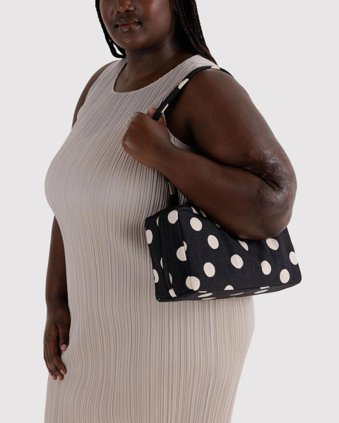 Nylon Bowler Bag: Black + Cream Polka Dot