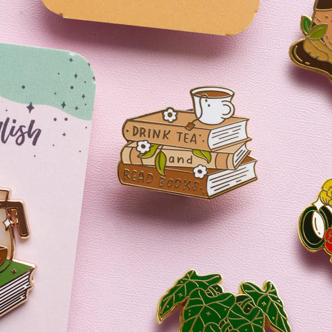 Tea and Books Enamel Pin