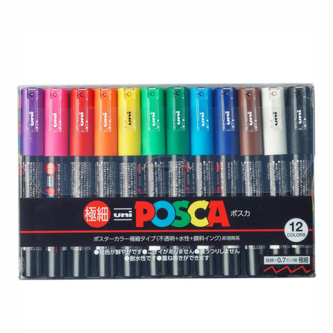 POSCA Extra-Fine PC-1M Paint Marker Set, 12 Colors
