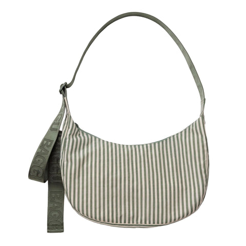 Medium Nylon Crescent Bag: Sage Stripe