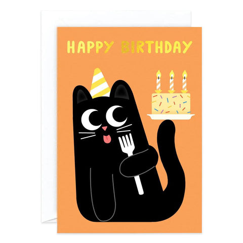 Happy Birthday Cake Cat Card