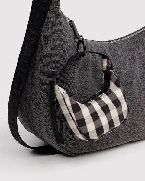 Crescent Bag Charm: Black + Cream Gingham