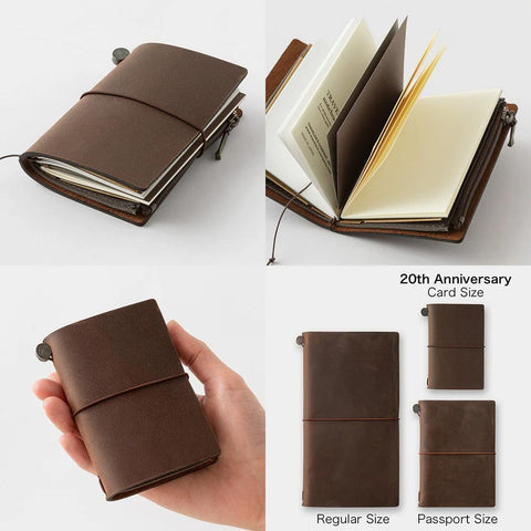 TRAVELER'S 20th Anniversary Card Size Notebook, Brown