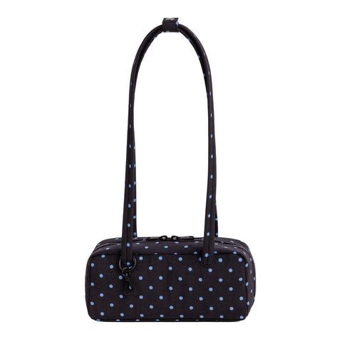Small Nylon Bowler Bag: Black + Sky Blue Micro Dot