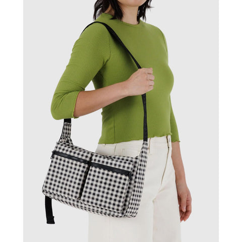 Medium Cargo Crossbody Bag: Black + White Gingham
