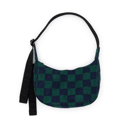 Small Nylon Crescent Bag: Navy Green Check