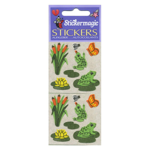 Frogs on Lily Pads Retro Fuzzy Stickers