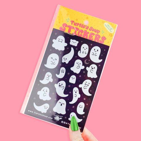 Kawaii Ghosts Glitter Sticker Sheet