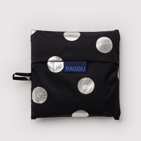 Big Reusable Tote: Silver Metallic Polka Dot