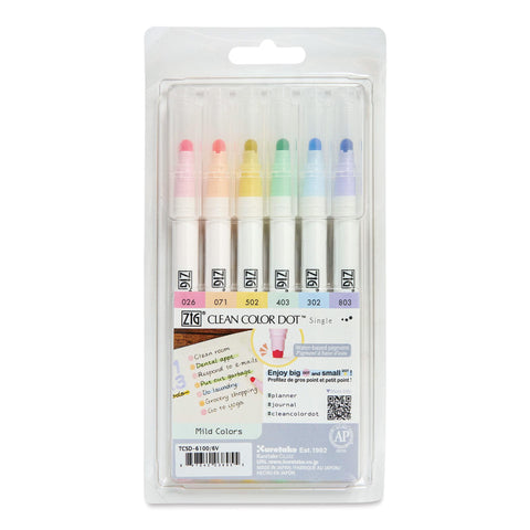 Zig Clean Color Dot Markers - Mild Colors, Set of 6
