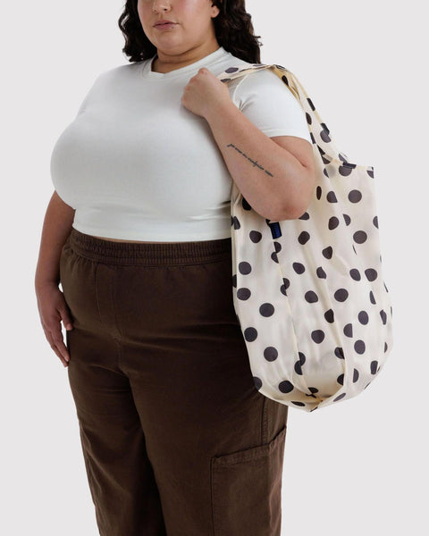 Big Reusable Tote: Cream + Black Polka Dot