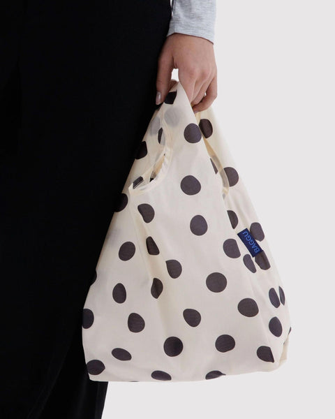 Baby Reusable Tote: Cream + Black Polka Dot