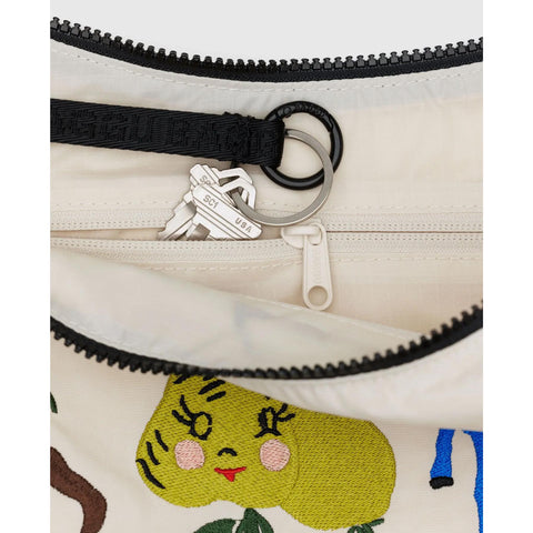 Medium Nylon Crescent Bag: Embroidered Painted Prairie
