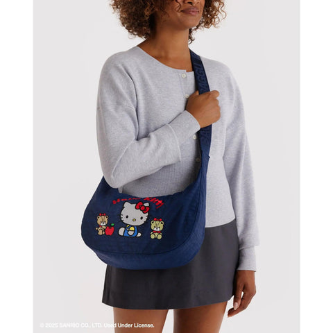 Medium Nylon Crescent Bag: Embroidered Hello Kitty + Teddy