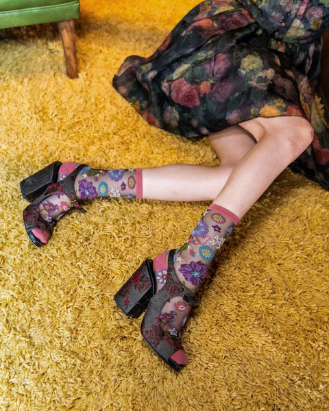 Dark Florals Sheer Socks