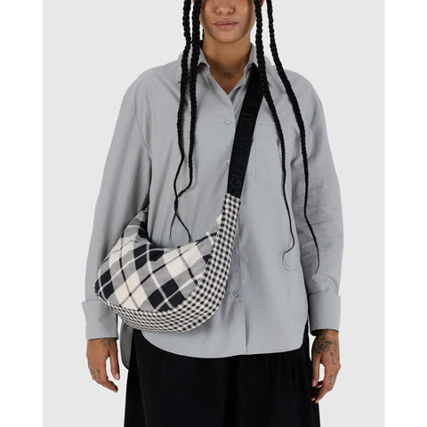 Medium Nylon Crescent Bag: Mixed Plaid