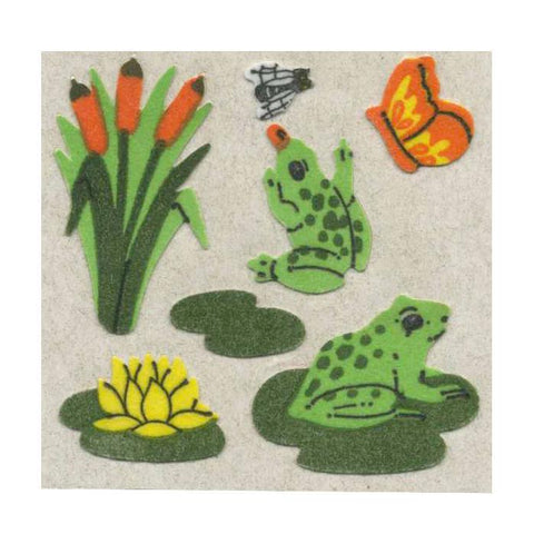 Frogs on Lily Pads Retro Fuzzy Stickers