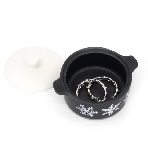 Black Snowflake Casserole Ceramic Trinket Box