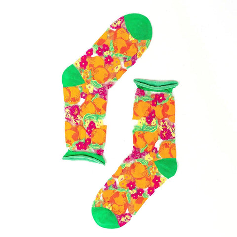 Orange Floral Sheer Socks