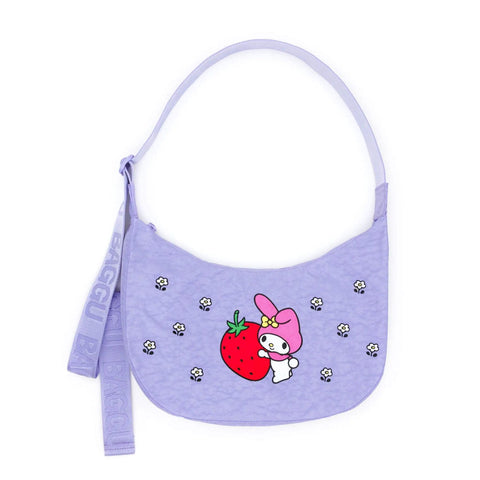 Medium Nylon Crescent Bag: Embroidered My Melody Strawberry