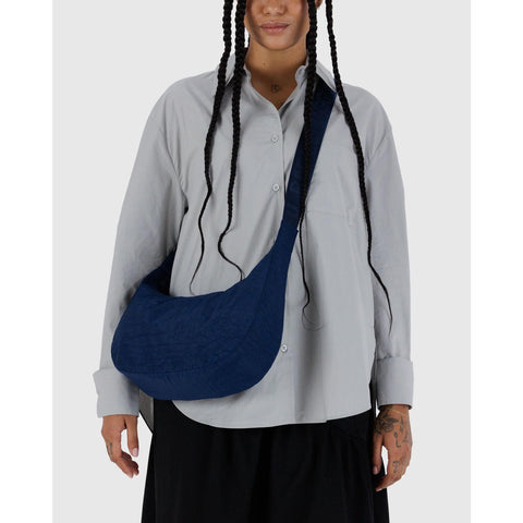 Medium Nylon Crescent Bag: Navy