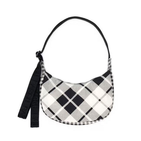 Small Nylon Crescent Bag: Mixed Plaid