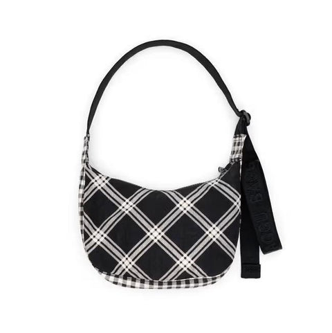 Small Nylon Crescent Bag: Mixed Plaid