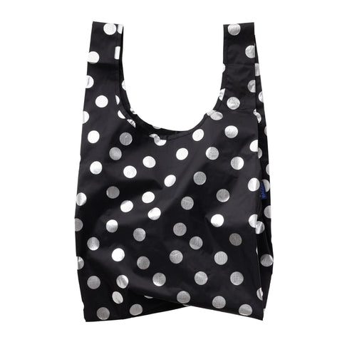 Standard Reusable Tote: Silver Metallic Polka Dot