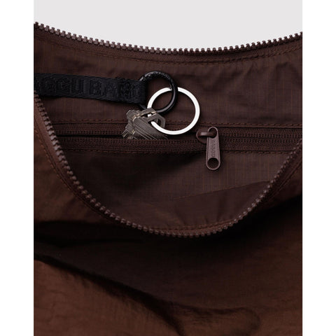 Medium Nylon Crescent Bag: Coffee
