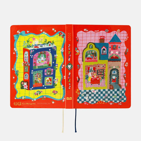 Hobonichi Techo A6 Hon 2027 Planner, Yumi Kitagishi: White Cat + Rabbit’s Tea Room