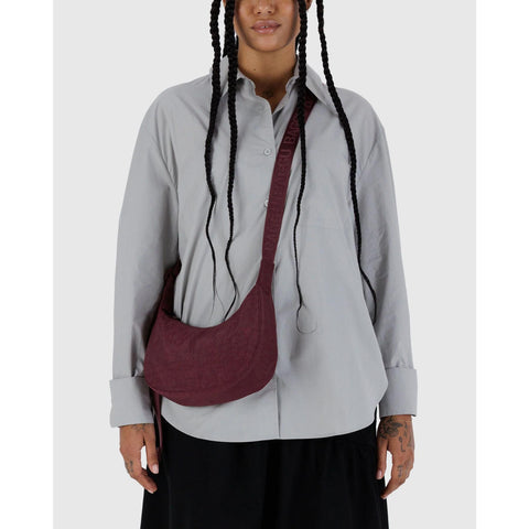 Small Nylon Crescent Bag: Mahogany