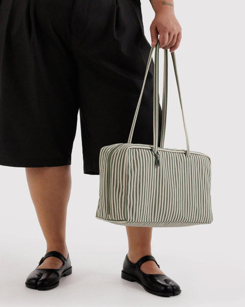 Medium Nylon Bowler Bag: Sage Stripe