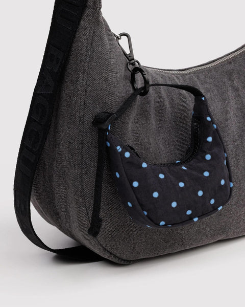 Crescent Bag Charm: Black + Sky Blue Micro Dot