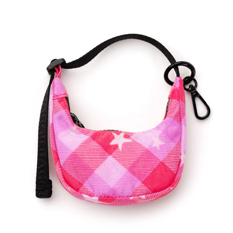 Crescent Bag Charm: Pink Star Plaid
