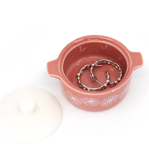 Pink Daisy Casserole Ceramic Trinket Box