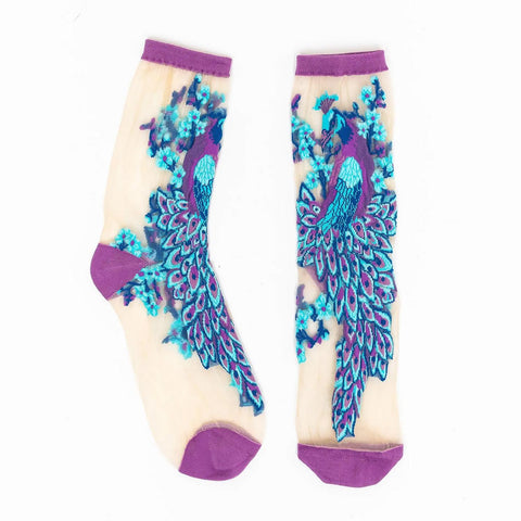 Aquamarine Peacock Sheer Socks