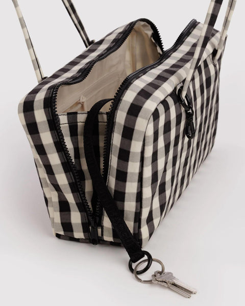 Nylon Bowler Bag: Black + Cream Gingham