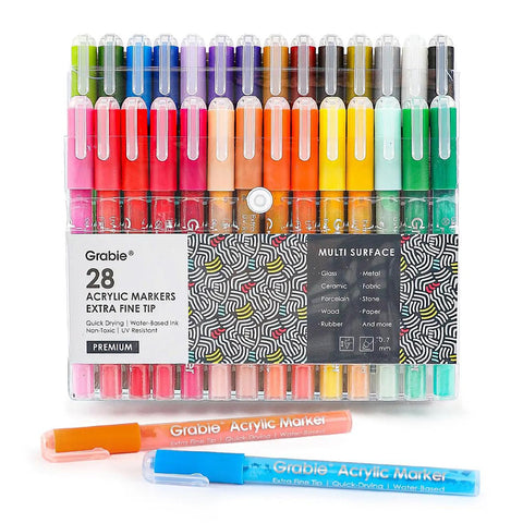 Extra Fine Tip Acrylic Paint Markers, Set of 28