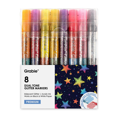Dual Tip Iridescent Glitter Acrylic Paint Markers, Set of 8
